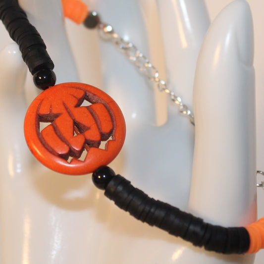 Large Orange Jack-o-Lantern Charm Bracelet