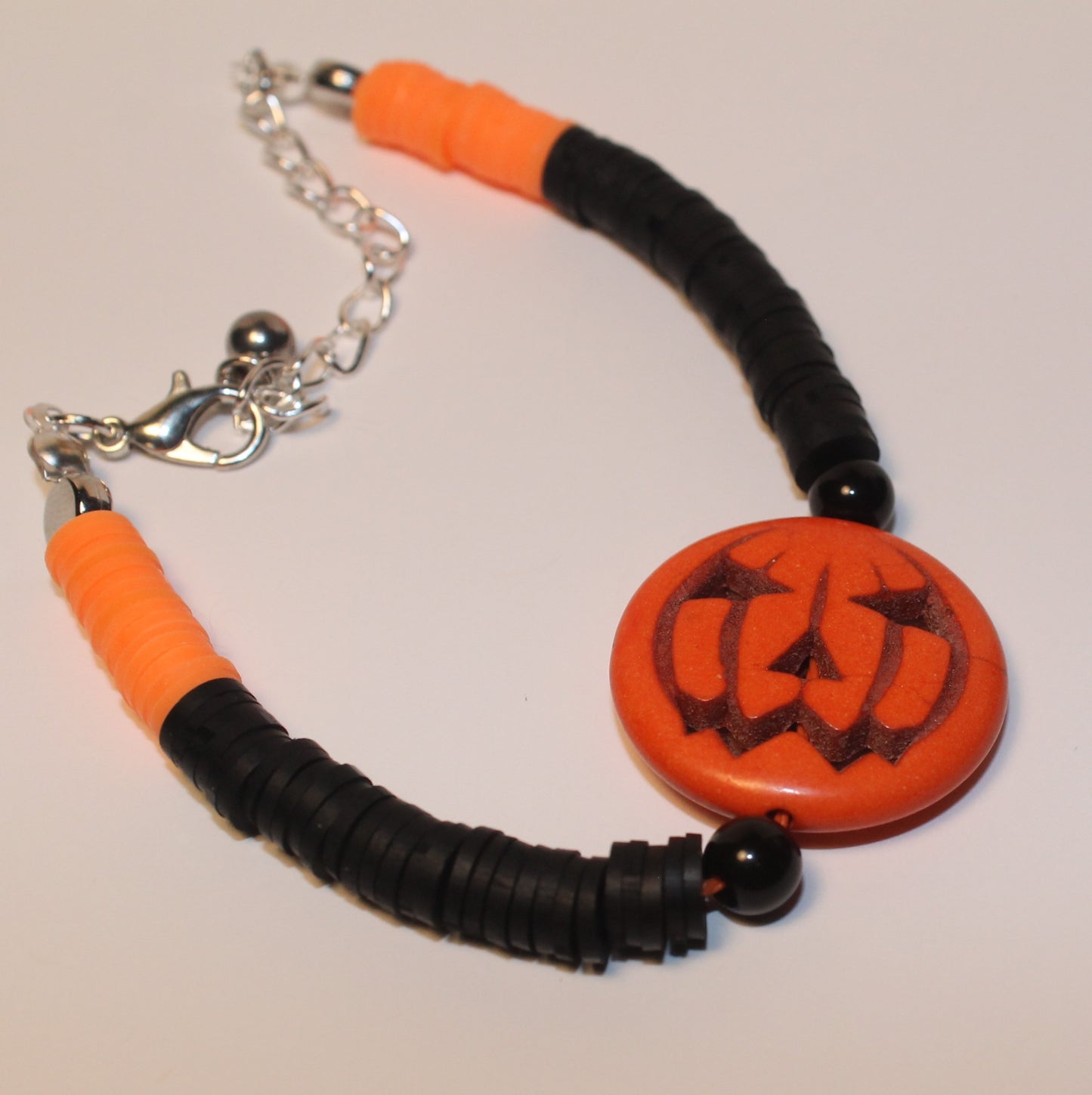 Large Orange Jack-o-Lantern Charm Bracelet