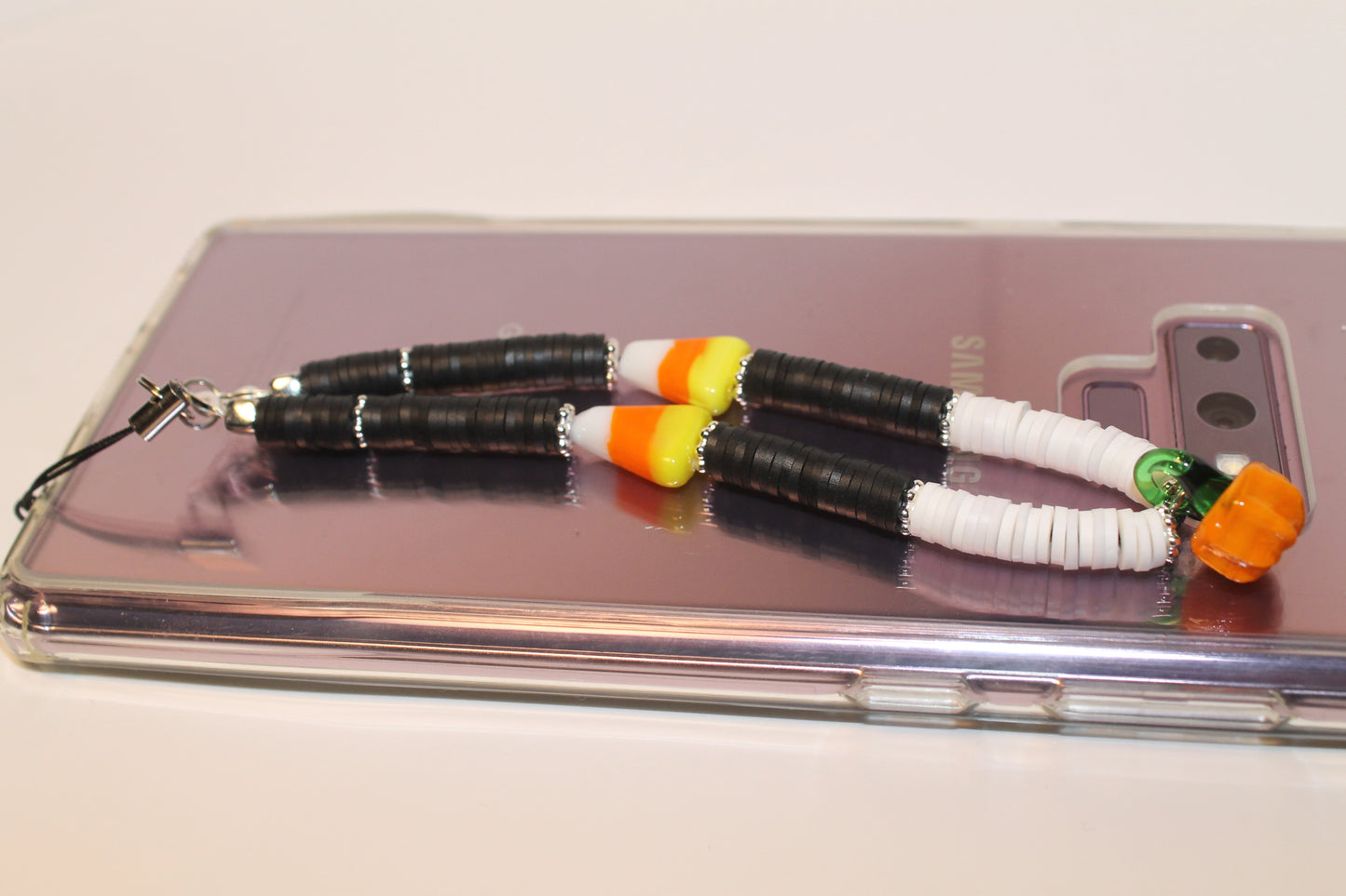 Black Candy Corn with Pumpkin Phone Strap